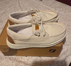 Women’s Casual Canvas Boat Loafers in Light Cream